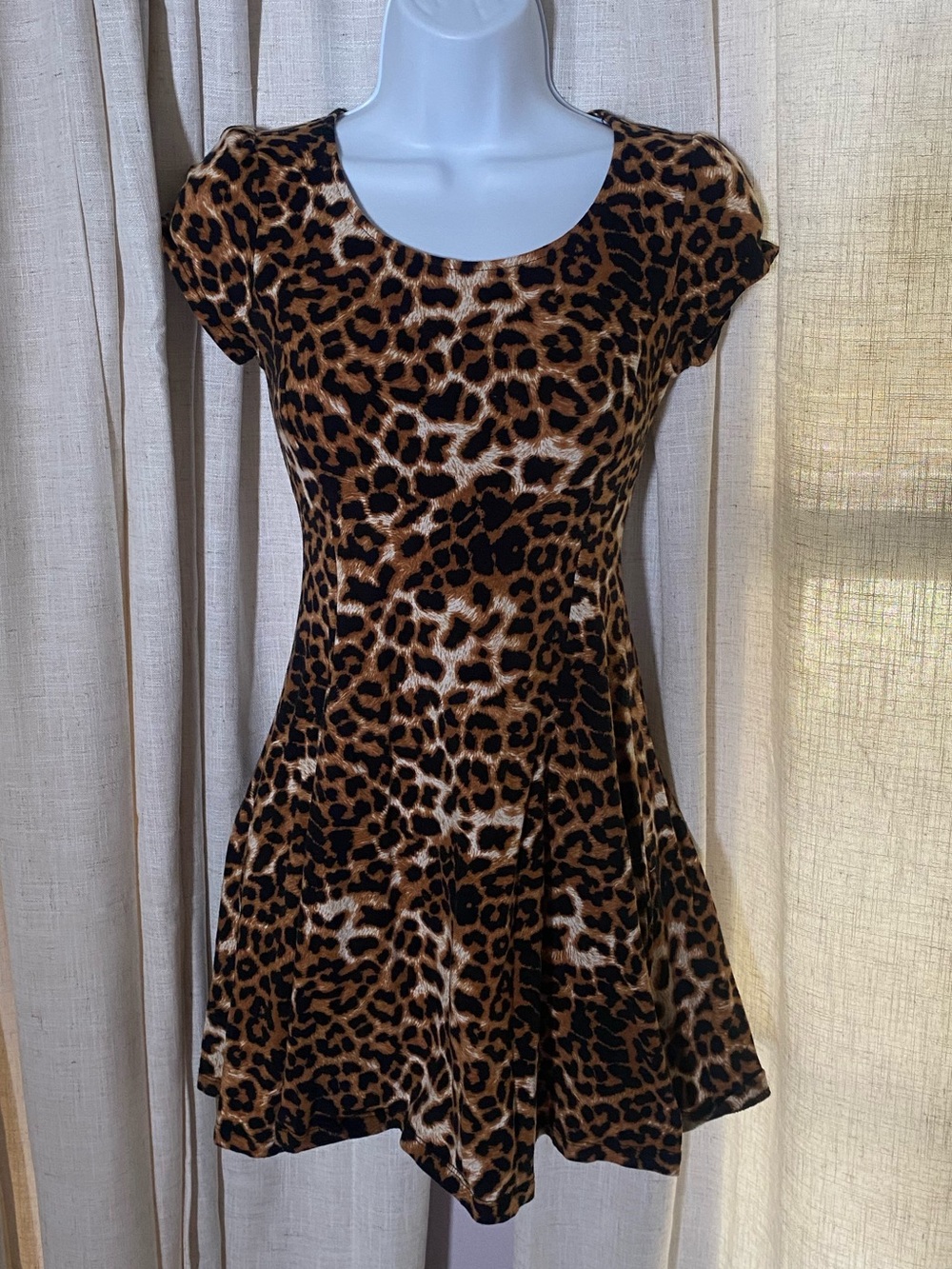 Leopard Print Short Sleeve Skater Mini Dress - Brown/Black